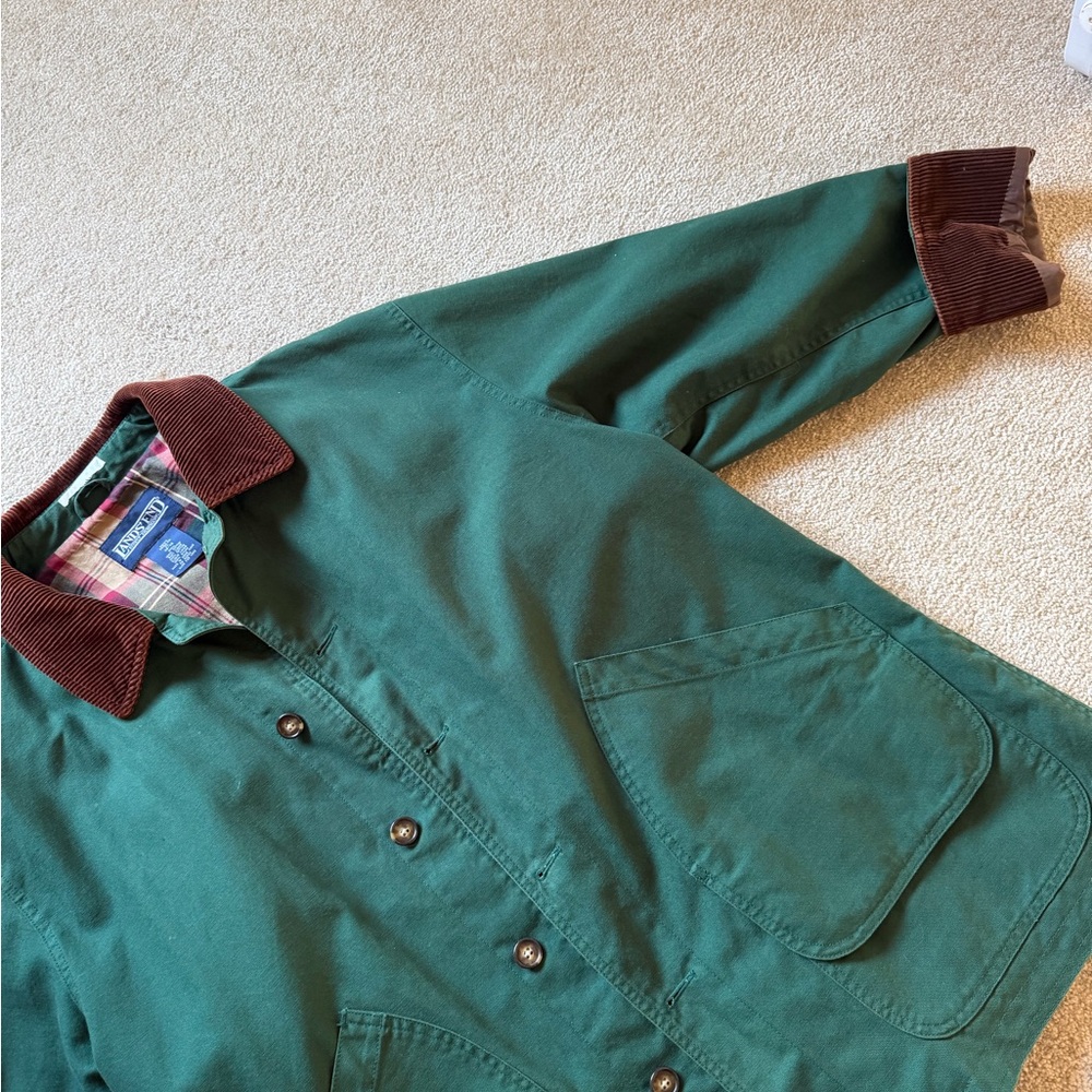 Vintage 90’s Lands' End Green Jacket with Brown Corduroy Collar
